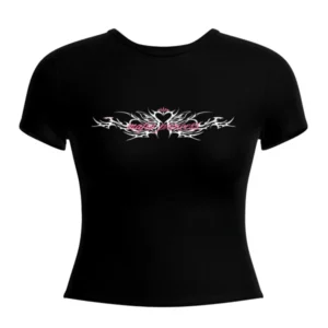 Leo Skepi Mafia Princess Women's Baby Tee front view – bold feminine streetwear top