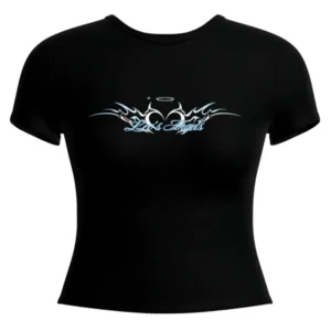 Leo Skepi Leo's Angels Women's Baby Tee front view – exclusive women's streetwear top