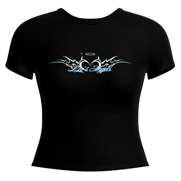 Leo Skepi Leo's Angels Women's Baby Tee front view – exclusive women's streetwear top