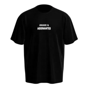 Leo Skepi Aware and Aggravated Tee front view – podcast inspired bold streetwear t-shirt