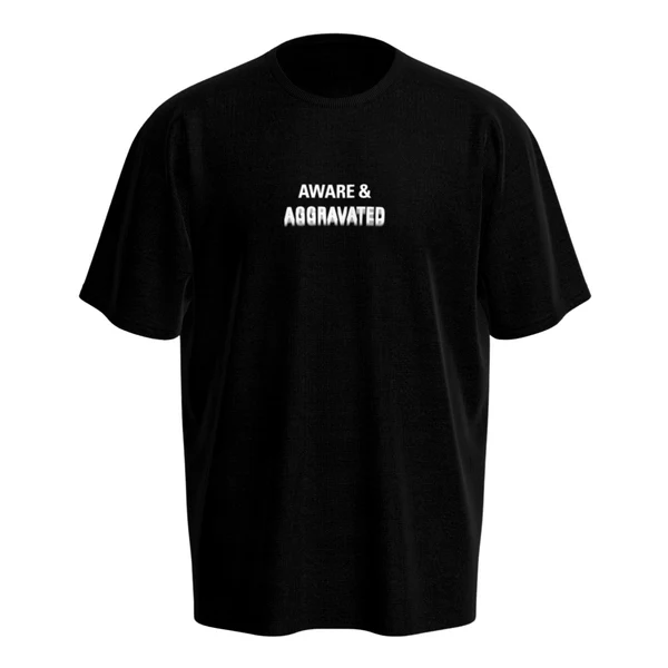 Leo Skepi Aware and Aggravated Tee front view – podcast inspired bold streetwear t-shirt