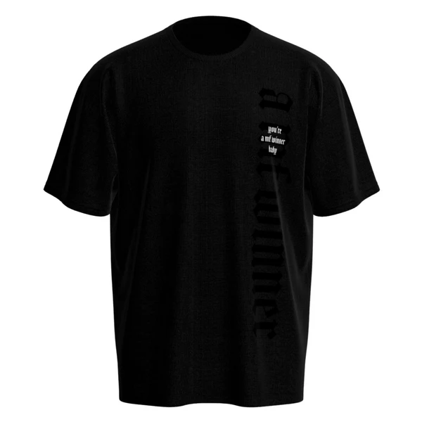Leo Skepi MF Winner Tee front view – confidence driven bold streetwear t-shirt