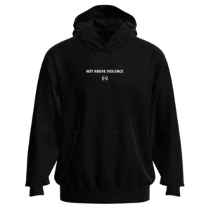 Leo Skepi Not Above Violence Hoodie front view – bold statement streetwear hoodie