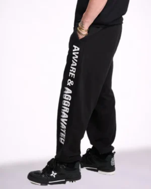 Leo Skepi Aware and Aggravated Sweatpants front view – podcast inspired premium streetwear sweatpants