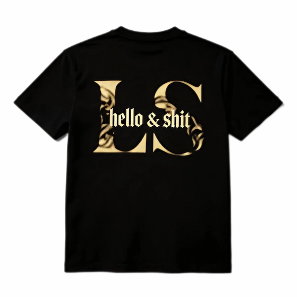 Leo Skepi Gold Hello and Shit Tee back view – premium streetwear t-shirt