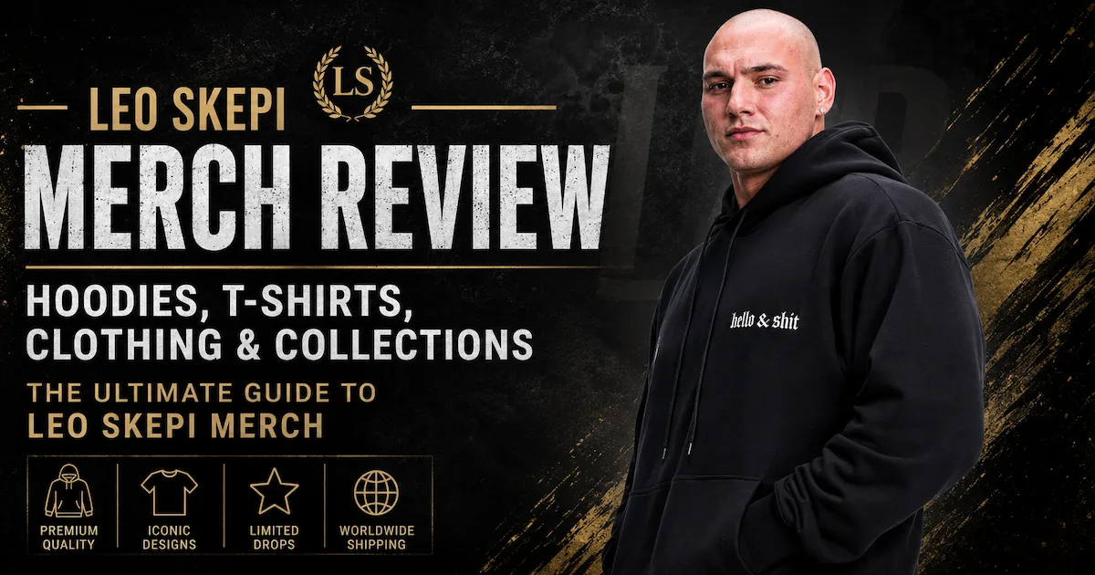 Leo Skepi wearing official merch hoodie for merch review of hoodies t-shirts and collections