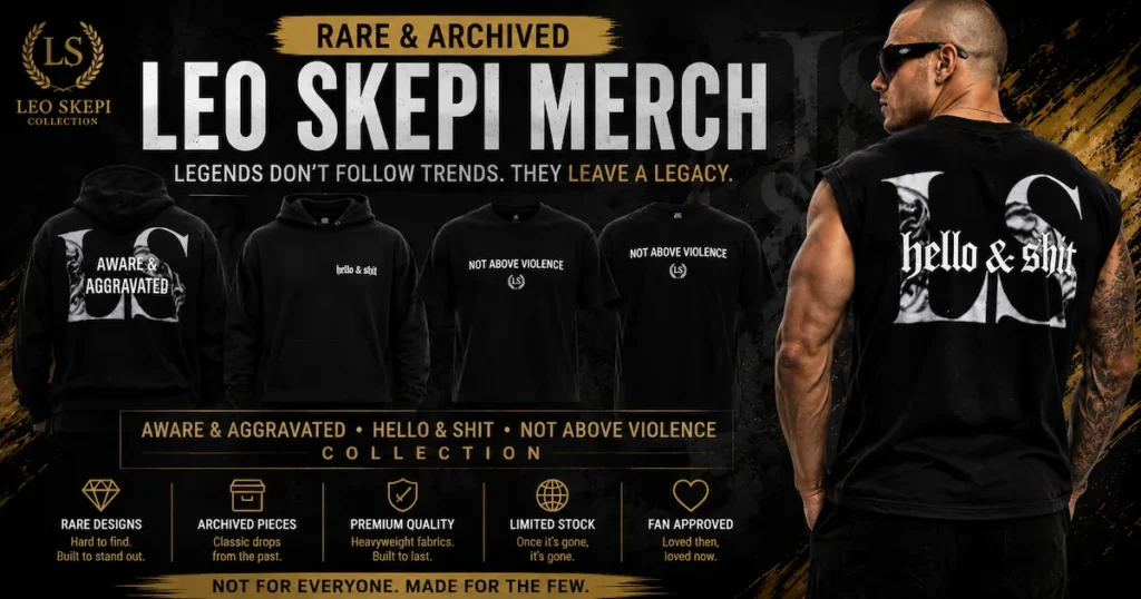 Leo Skepi rare and archived merch collection featuring Aware Aggravated Hello Shit and Not Above Violence hoodies
