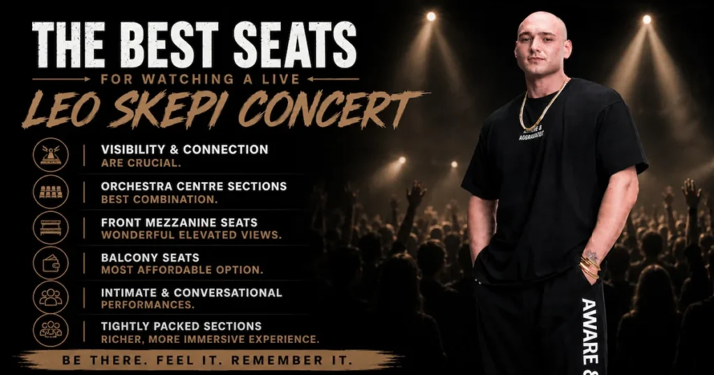Best seats for watching a live Leo Skepi concert including orchestra, mezzanine and balcony sections